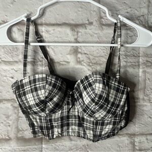 Tarea by Rue 21 Plaid Longline Black White Bra Size‎ 34C